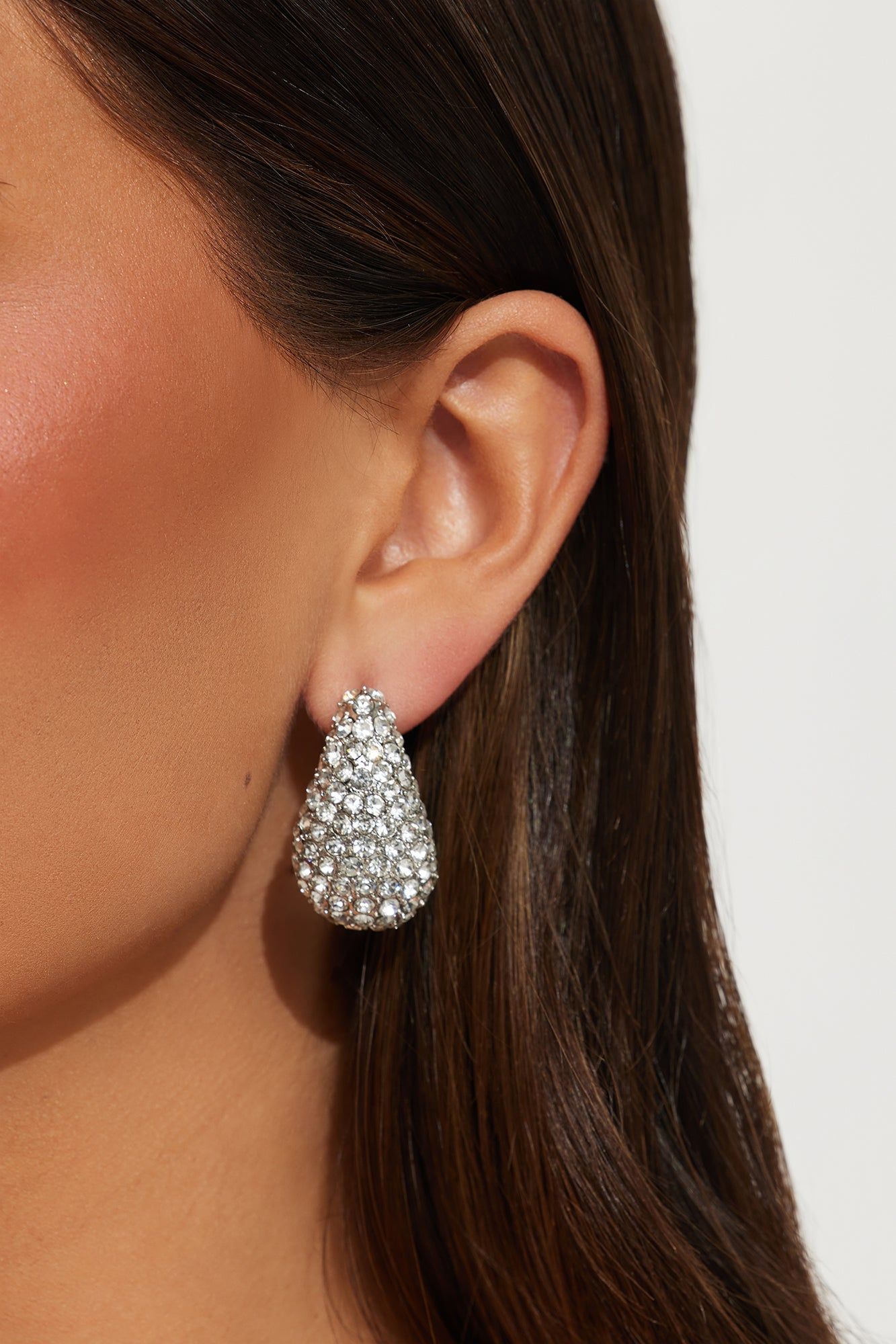 Nice Touch Rhinestone Earrings - Silver sold by Fashion Nova