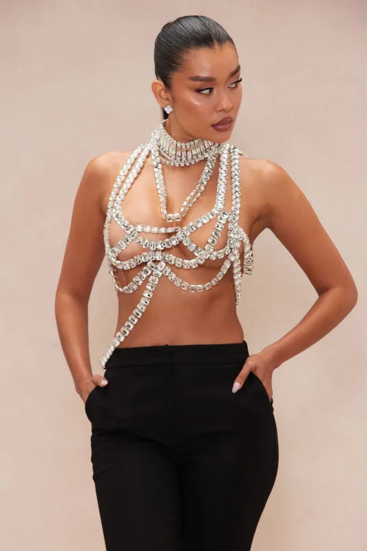 Carma Embellished Rhinestoned Top - Silver sold by Fashion Nova