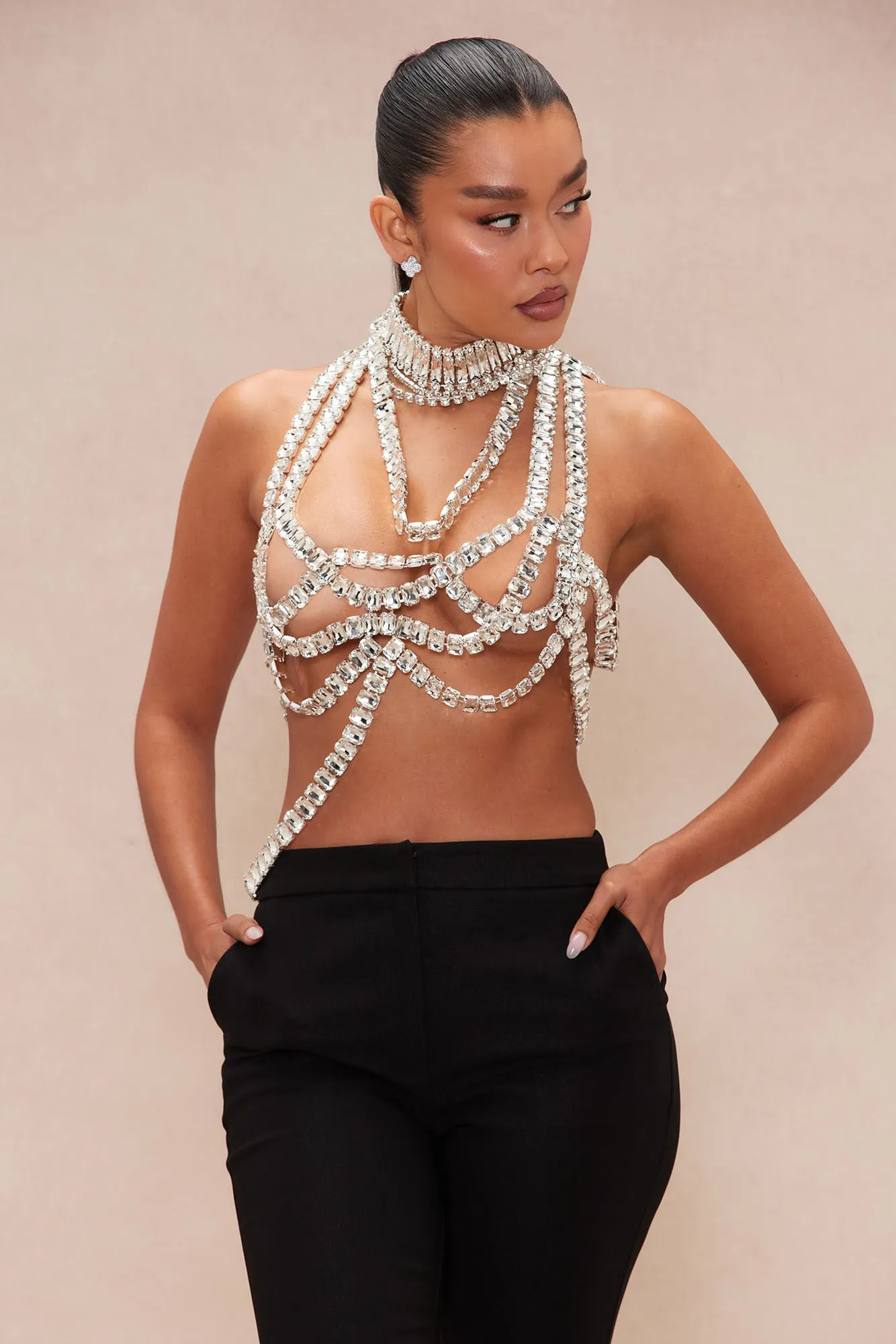 Carma Embellished Rhinestoned Top - Silver sold by Fashion Nova