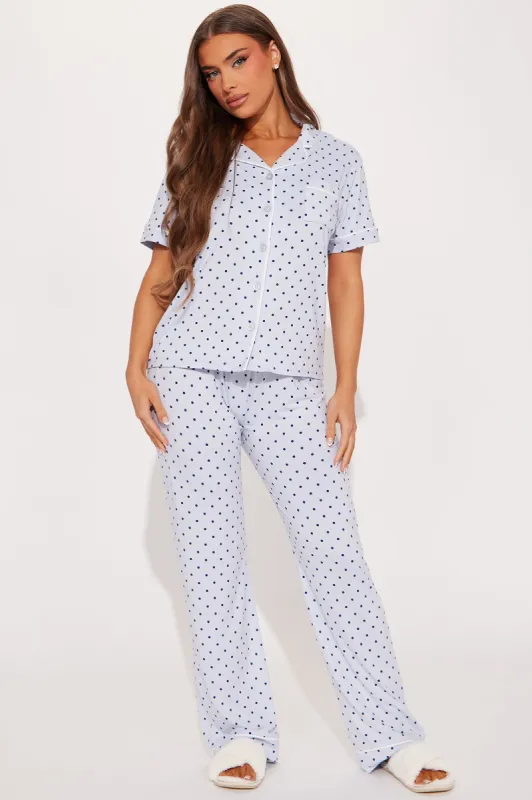 The Coziest Vibes PJ Pant Set - Light Blue sold by Fashion Nova