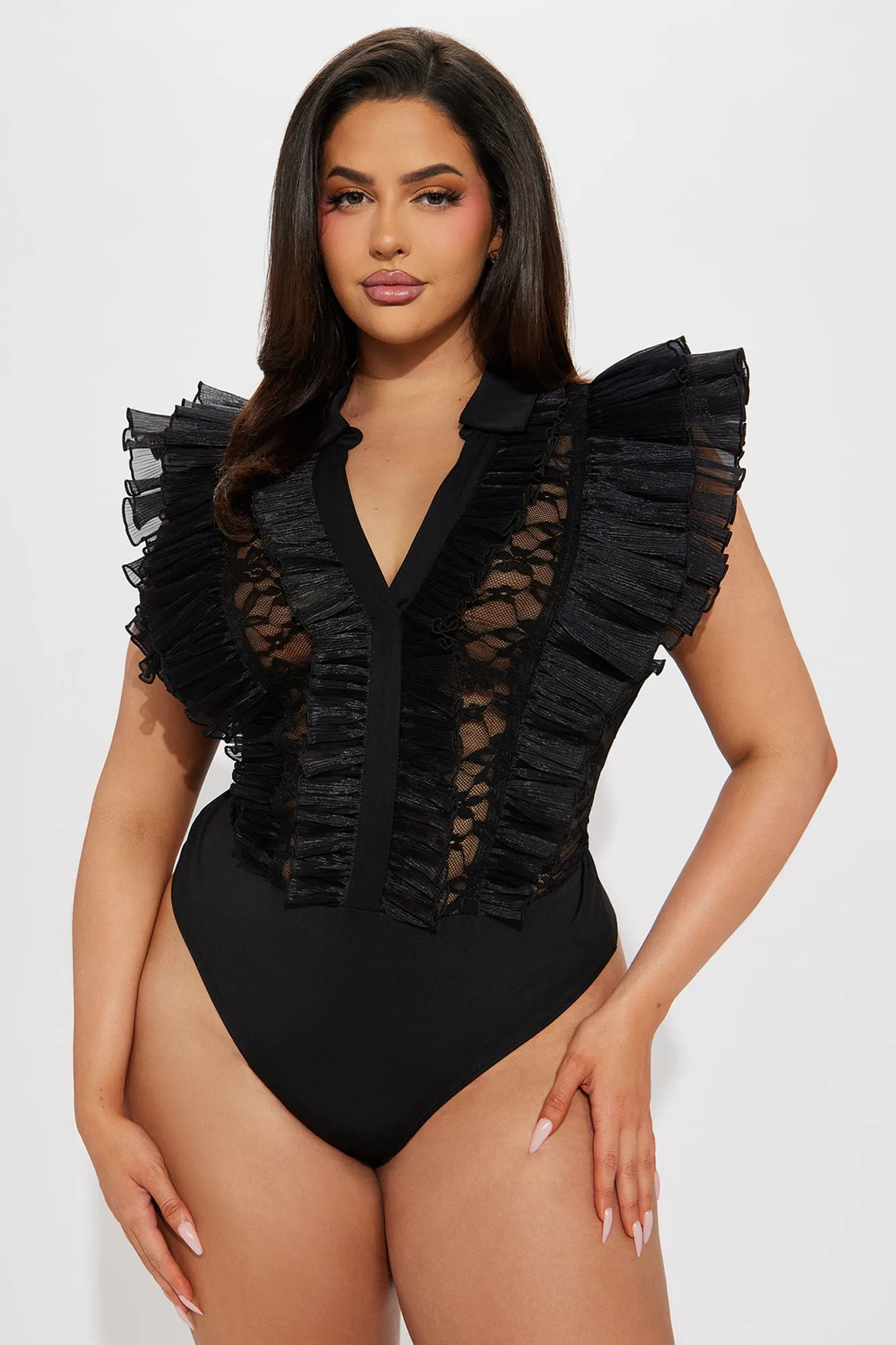 Giving Drama Ruffle Bodysuit - Black sold by Fashion Nova product image thumbnail 4