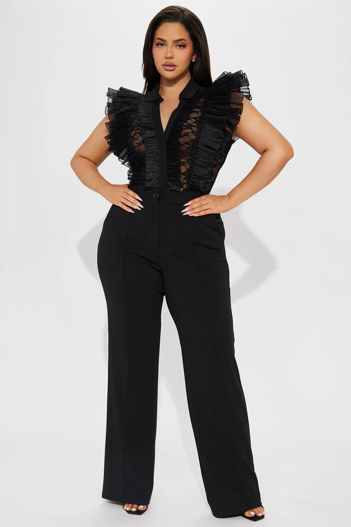 Giving Drama Ruffle Bodysuit - Black sold by Fashion Nova product image thumbnail 5