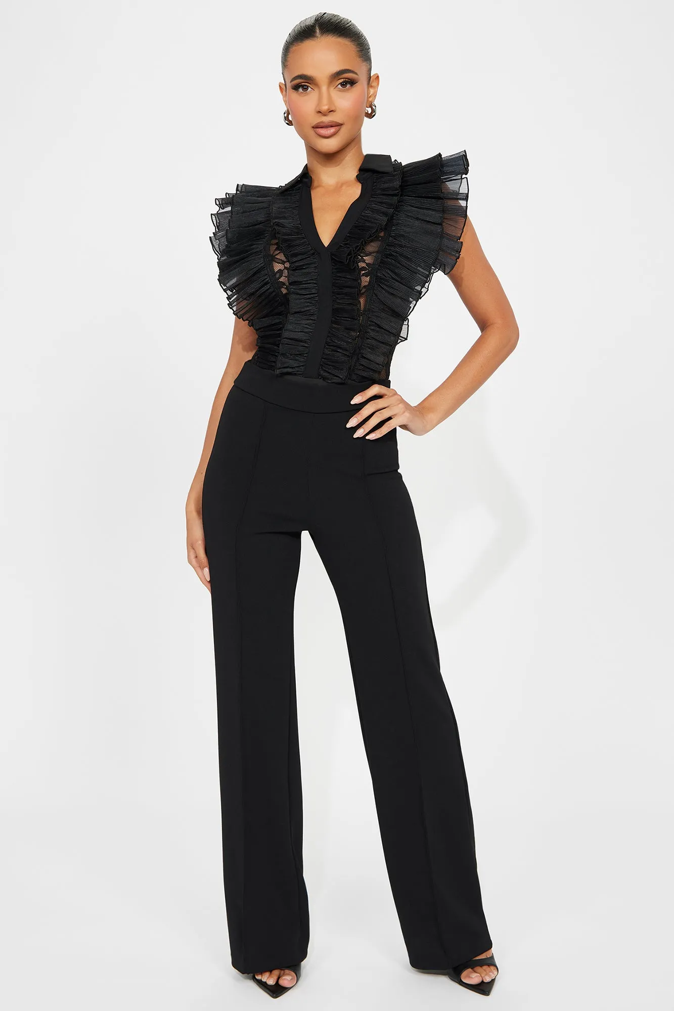 Giving Drama Ruffle Bodysuit - Black sold by Fashion Nova product image thumbnail 2
