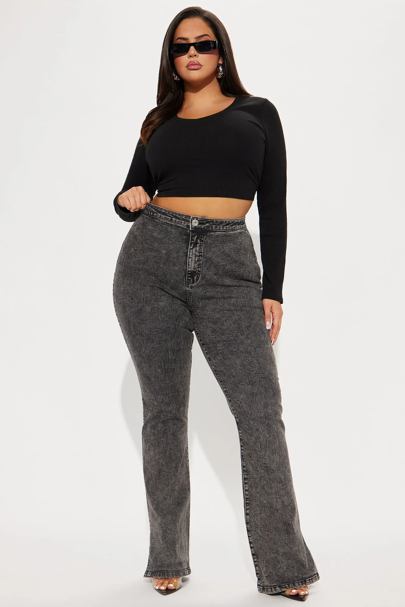 Side Slit Stretch Slim Bootcut Jeans - Black Wash sold by Fashion Nova product image thumbnail 5
