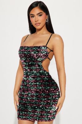 Gianna Sequin Mini Dress - Pink/combo sold by Fashion Nova