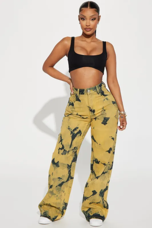 Time Away Non Stretch Wide Leg Jeans - Yellow sold by Fashion Nova
