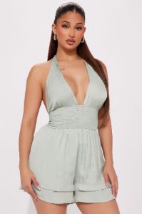 Positano Satin Romper - Sage sold by Fashion Nova