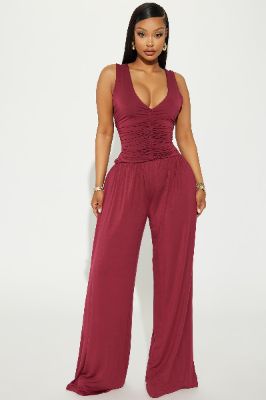 Flirtacious Ways Jumpsuit  - Burgundy sold by Fashion Nova
