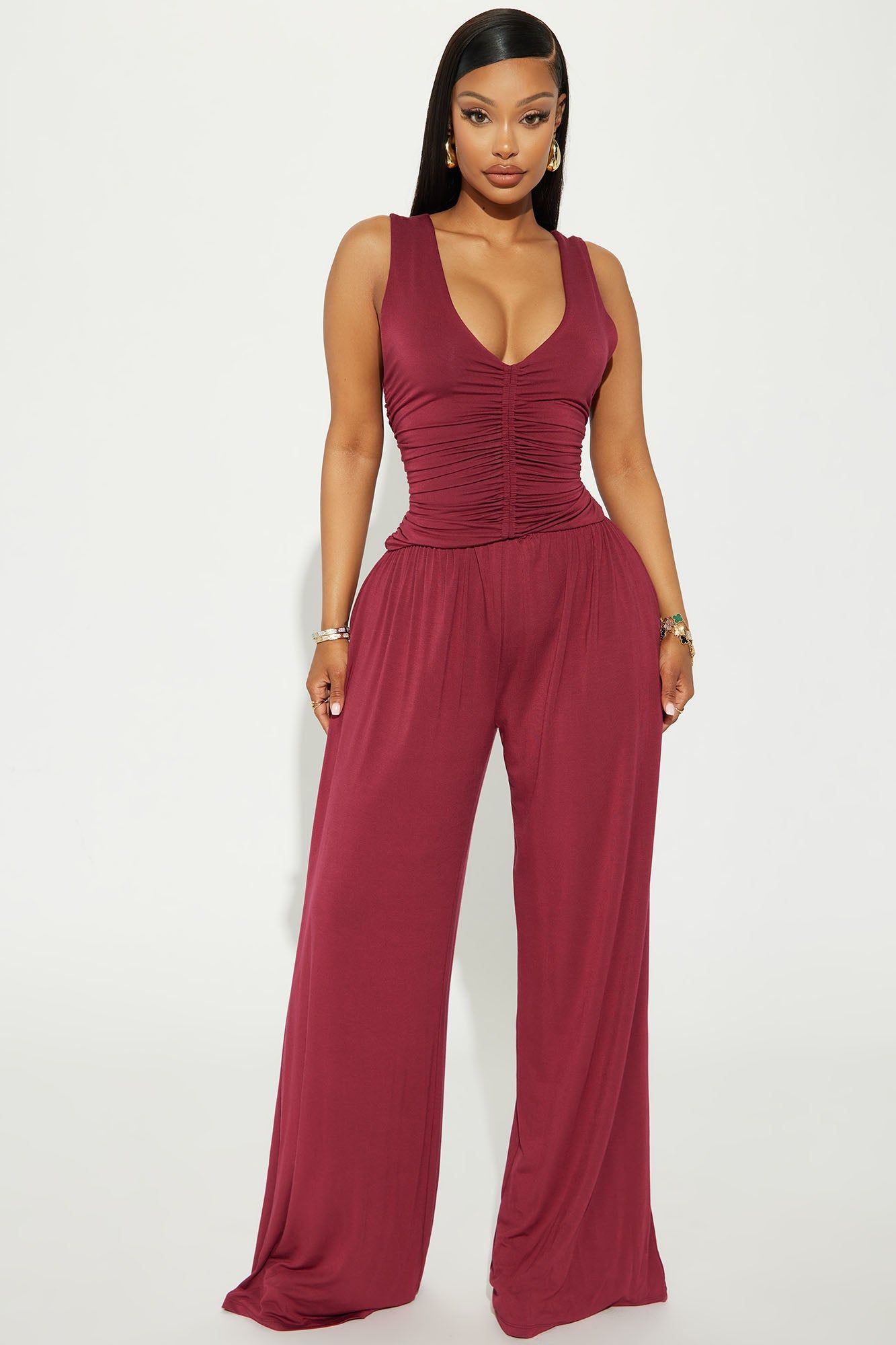 Flirtacious Ways Jumpsuit - Burgundy sold by Fashion Nova
