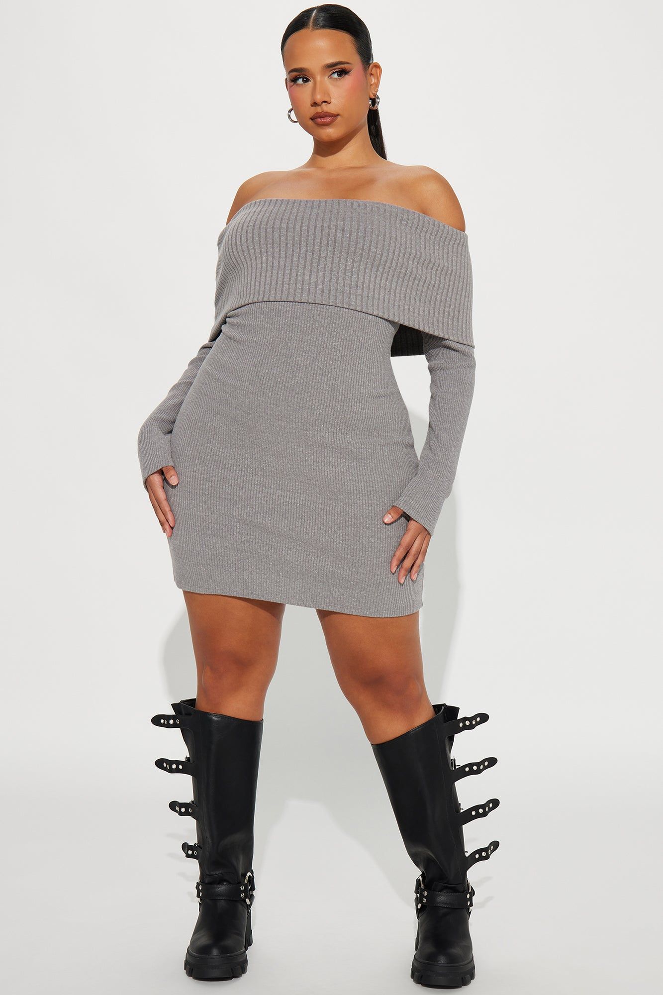 Ellie Sweater Mini Dress - Grey sold by Fashion Nova product image thumbnail 4