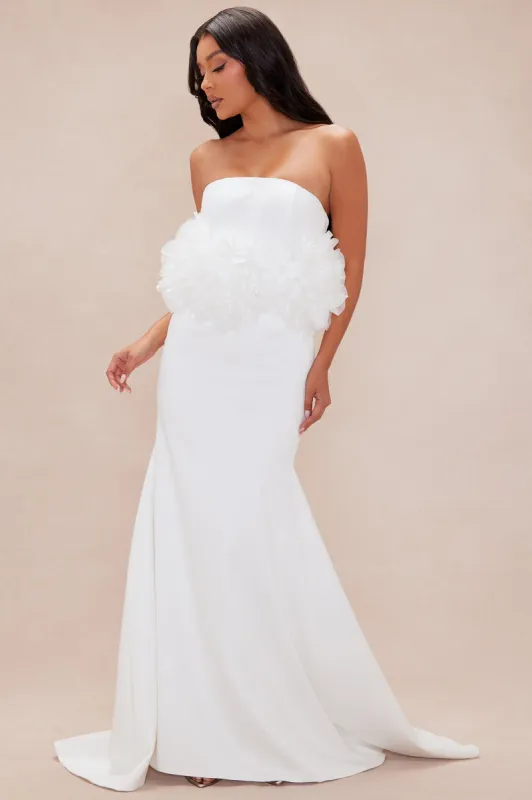 Sofia Floral Satin Gown - White sold by Fashion Nova