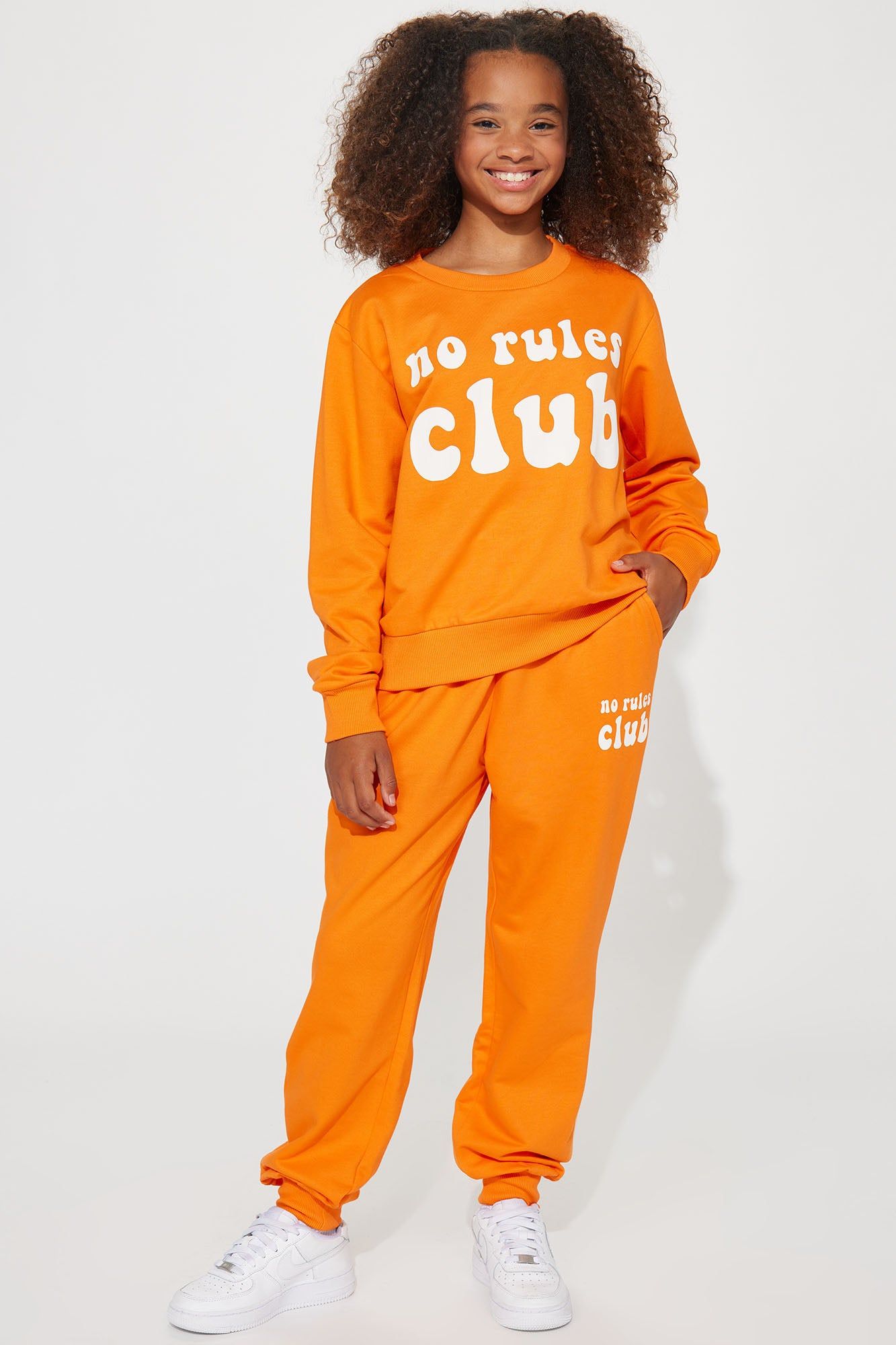 Mini No Rules Club French Terry Jogger Set - Orange sold by Fashion Nova
