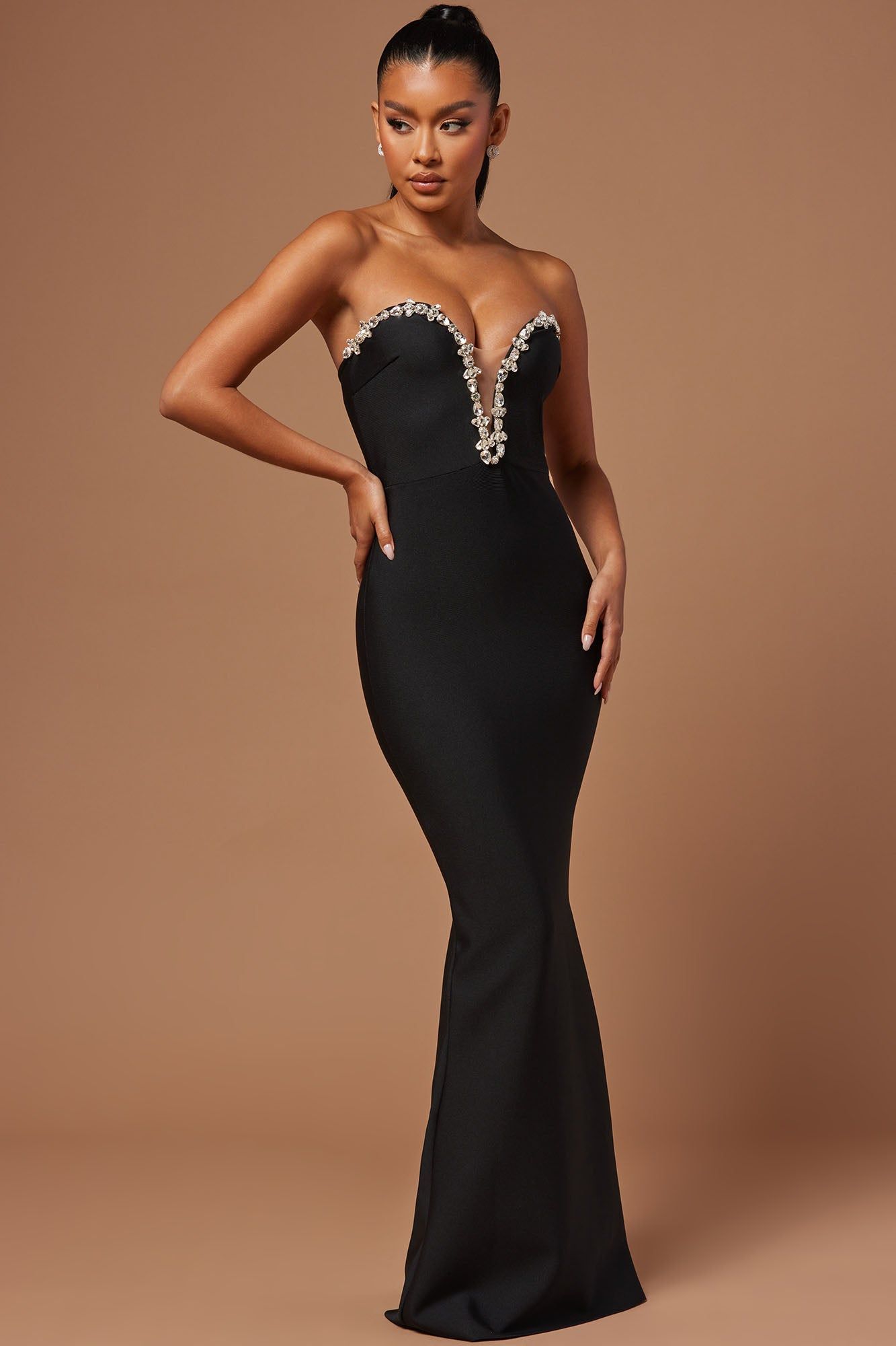 Odessa Embellished Bandage Gown - Black sold by Fashion Nova