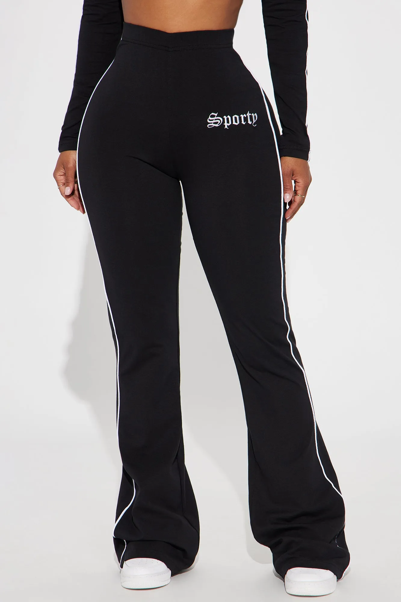Sporty Girl Embroidered Flare Pants - Black/White sold by Fashion Nova product image thumbnail 2