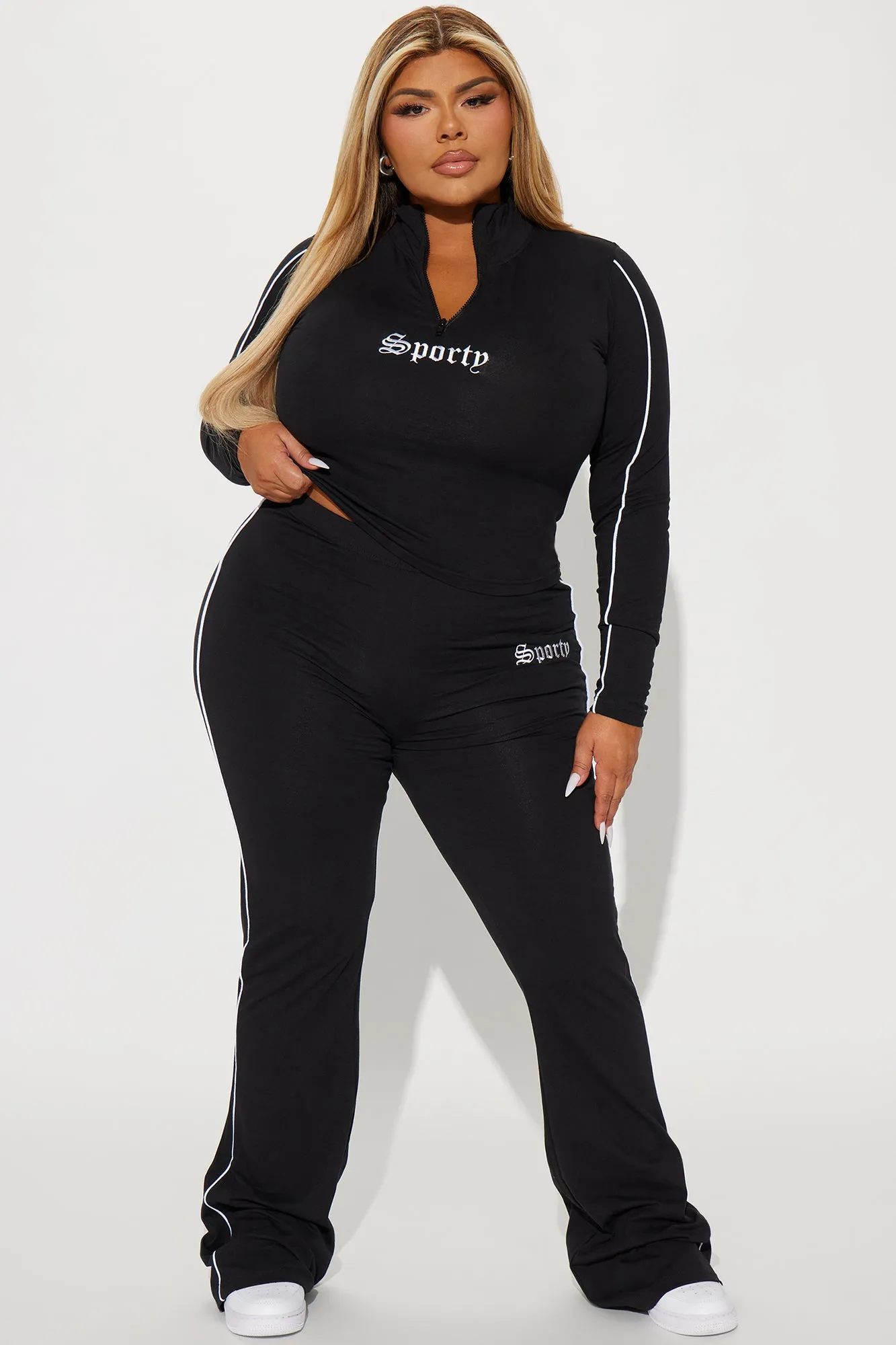 Sporty Girl Embroidered Flare Pants - Black/White sold by Fashion Nova product image thumbnail 5