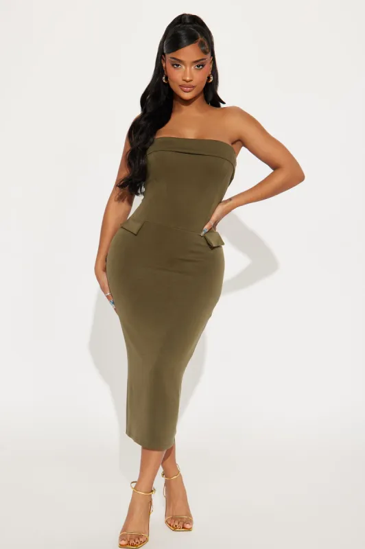 Courageous Woman Strapless Midi Dress - Olive sold by Fashion Nova
