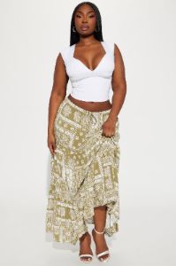 Off to Bali Tiered Maxi Skirt - Olive sold by Fashion Nova