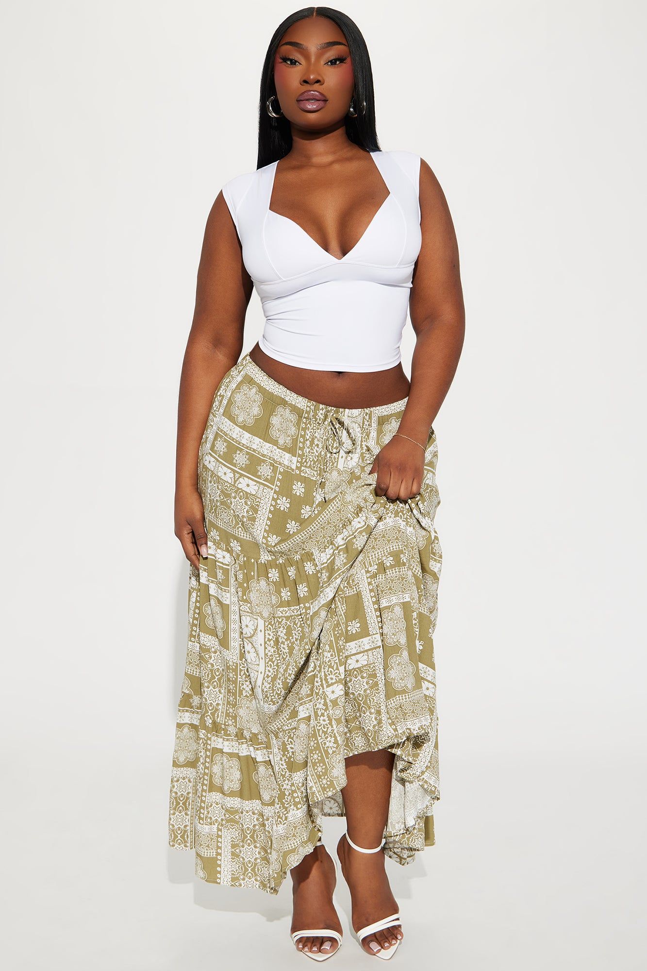 Off to Bali Tiered Maxi Skirt - Olive sold by Fashion Nova product image thumbnail 4