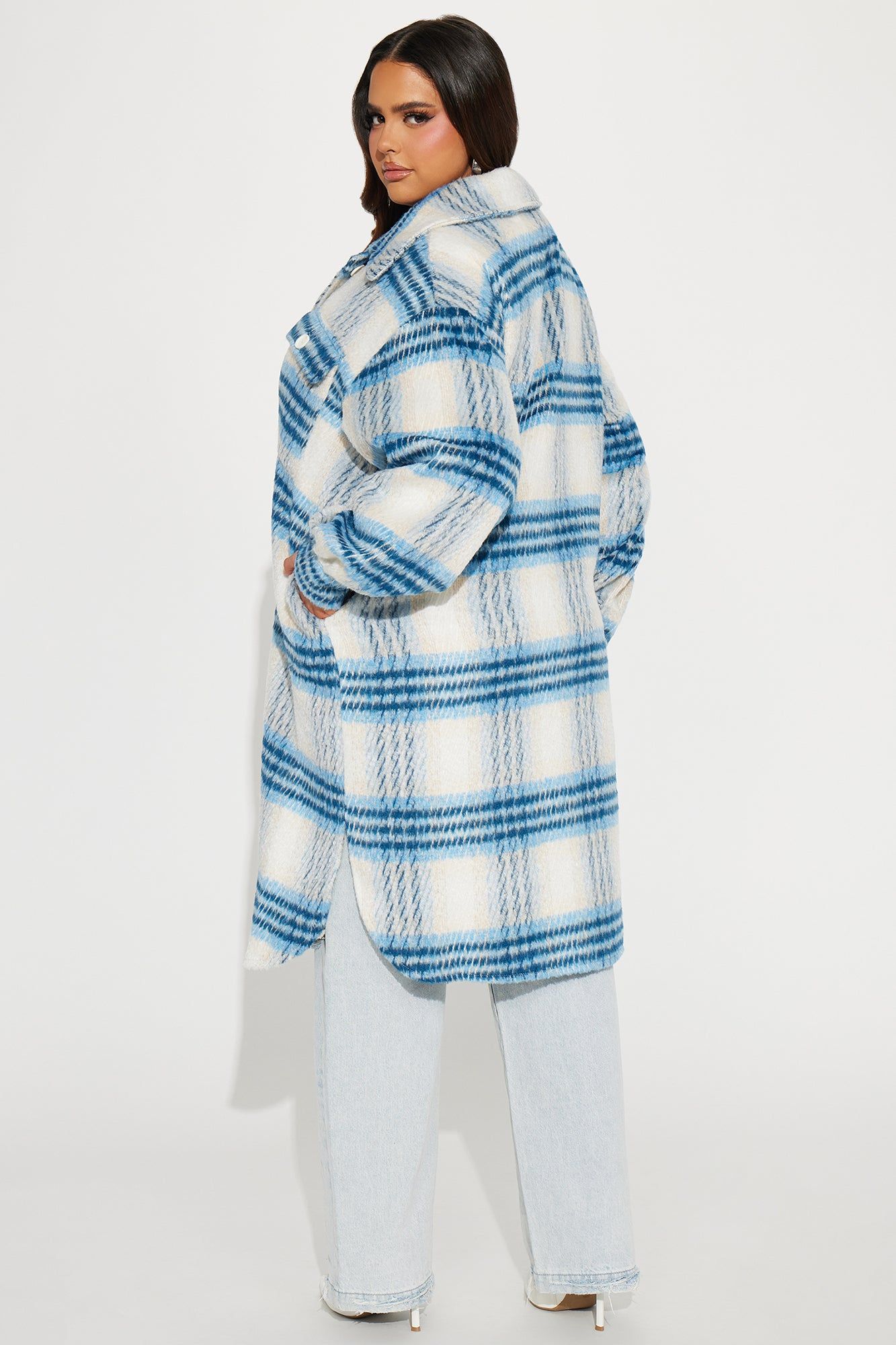 Warming Love Faux Wool Shacket - Blue/combo sold by Fashion Nova product image thumbnail 6