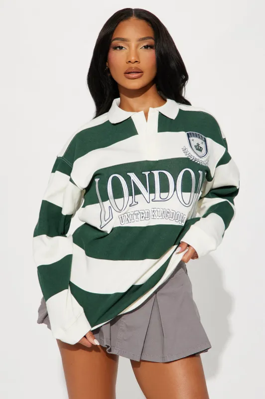 London Embroidered Striped Polo - Green/combo sold by Fashion Nova