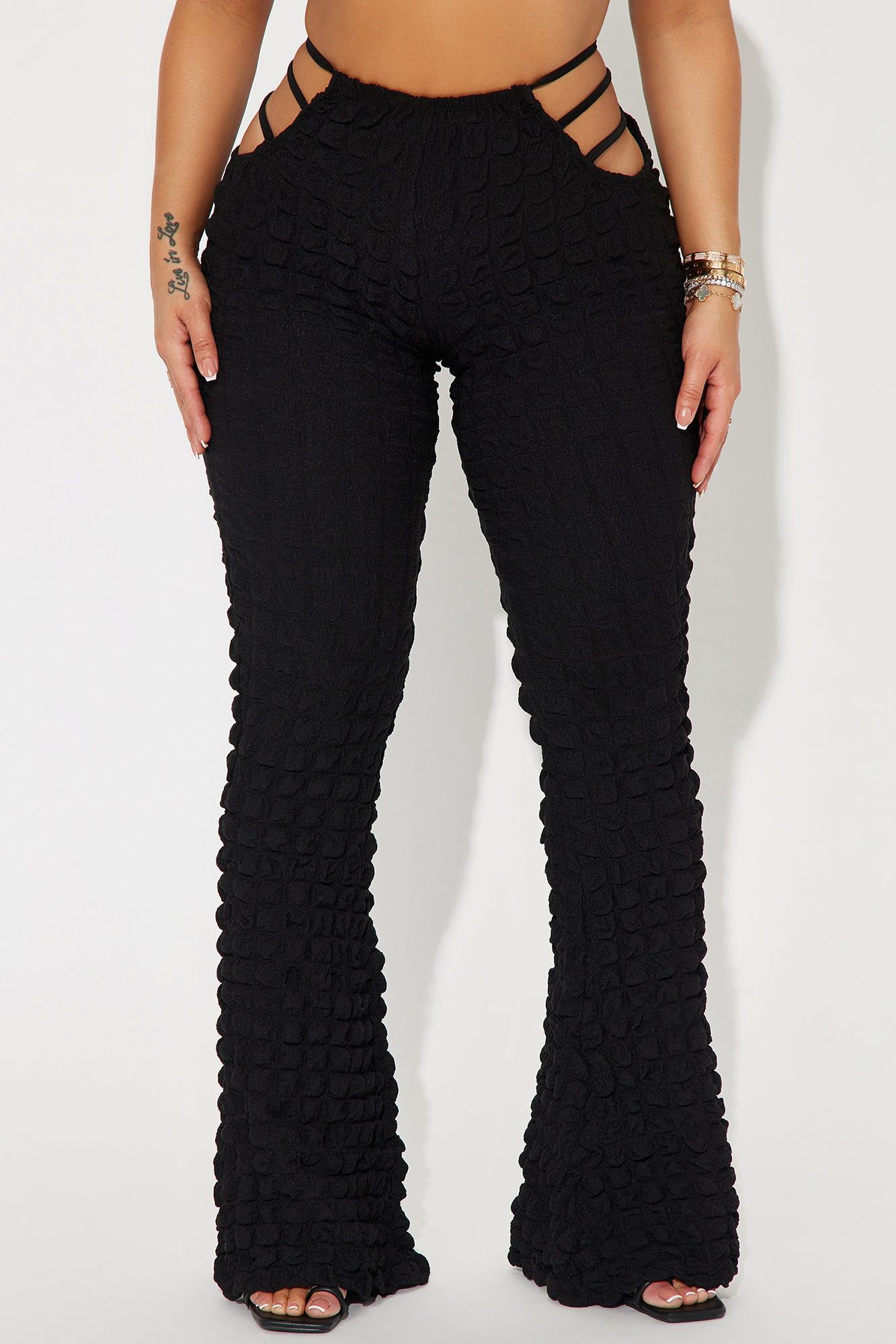 Cut It Out Textured Flare Pant - Black sold by Fashion Nova product image thumbnail 2