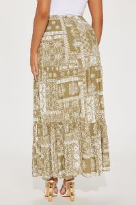 Off to Bali Tiered Maxi Skirt - Olive sold by Fashion Nova