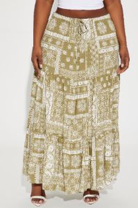 Off to Bali Tiered Maxi Skirt - Olive sold by Fashion Nova
