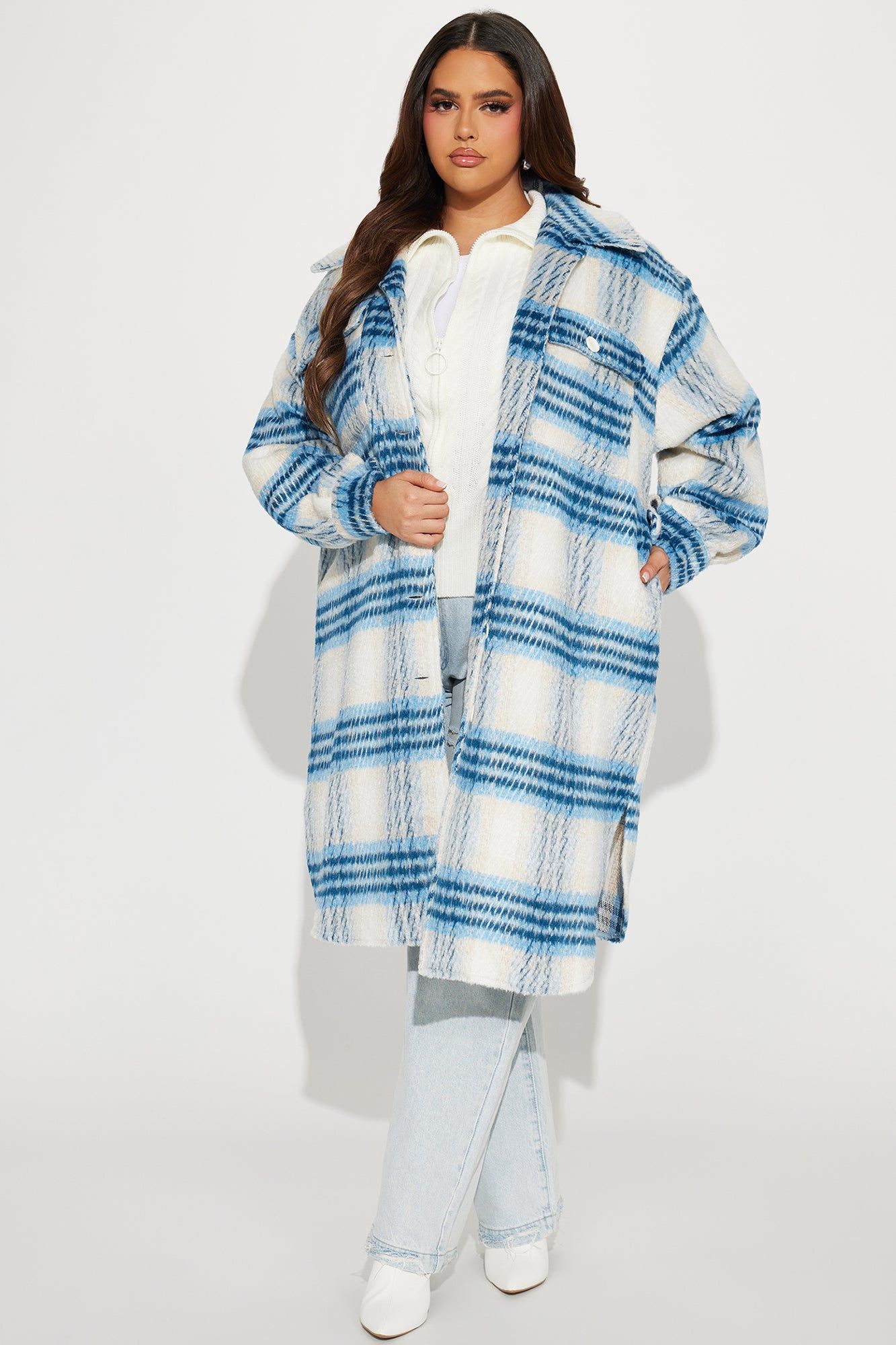 Warming Love Faux Wool Shacket - Blue/combo sold by Fashion Nova product image thumbnail 4