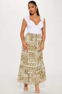 Off to Bali Tiered Maxi Skirt - Olive sold by Fashion Nova