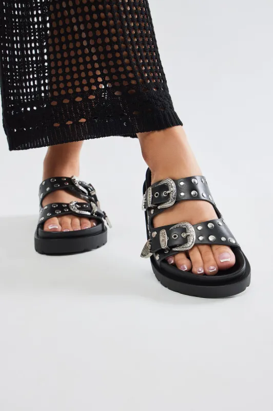 New Style Buckle Slides - Black sold by Fashion Nova