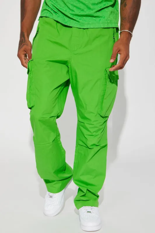 Slim Flare Cargo Parachute Pants - Green sold by Fashion Nova