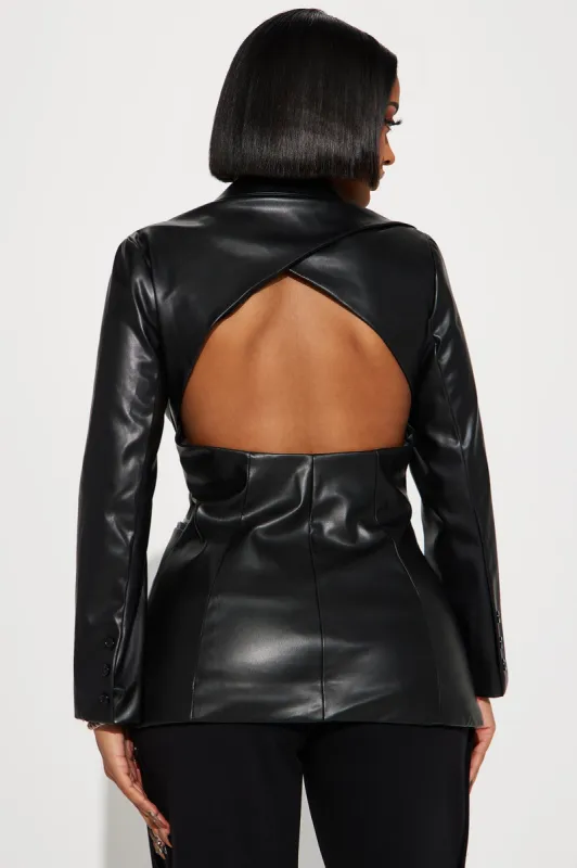 Maira Cut Out Faux Leather Blazer - Black sold by Fashion Nova