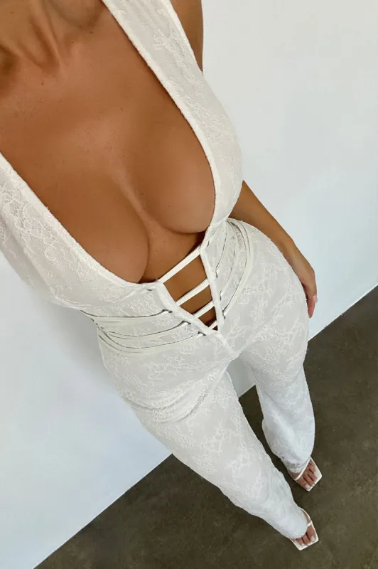 Patti Lace Jumpsuit - White sold by Fashion Nova