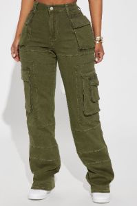 On Command Stretch Straight Leg Cargo Jean - Olive sold by Fashion Nova