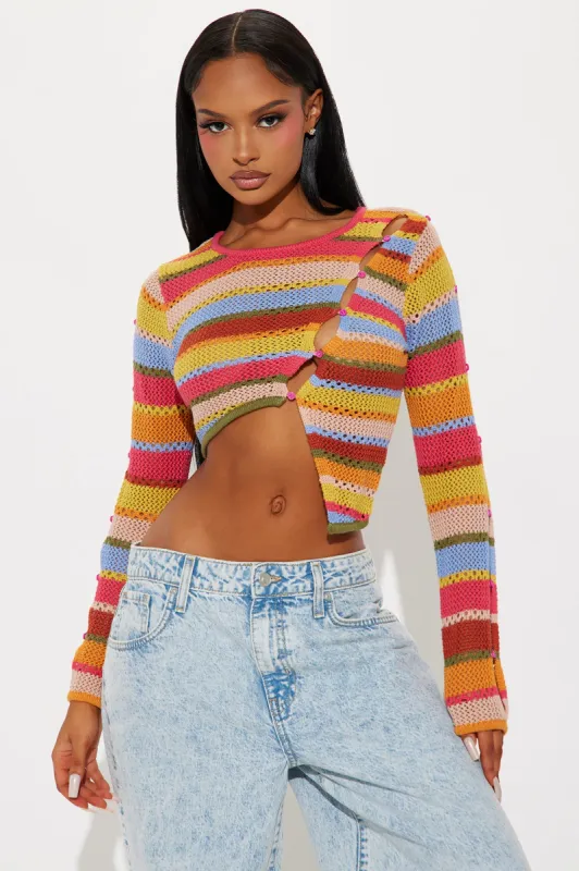 Life In Color Crochet Sweater - Multi Color sold by Fashion Nova