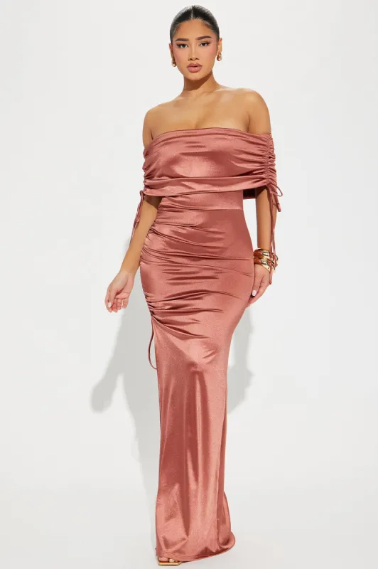 Kiara Off Shoulder Gown - Brown sold by Fashion Nova