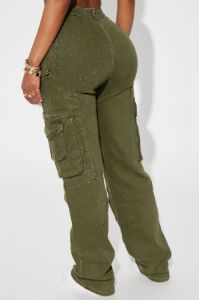 On Command Stretch Straight Leg Cargo Jean - Olive sold by Fashion Nova