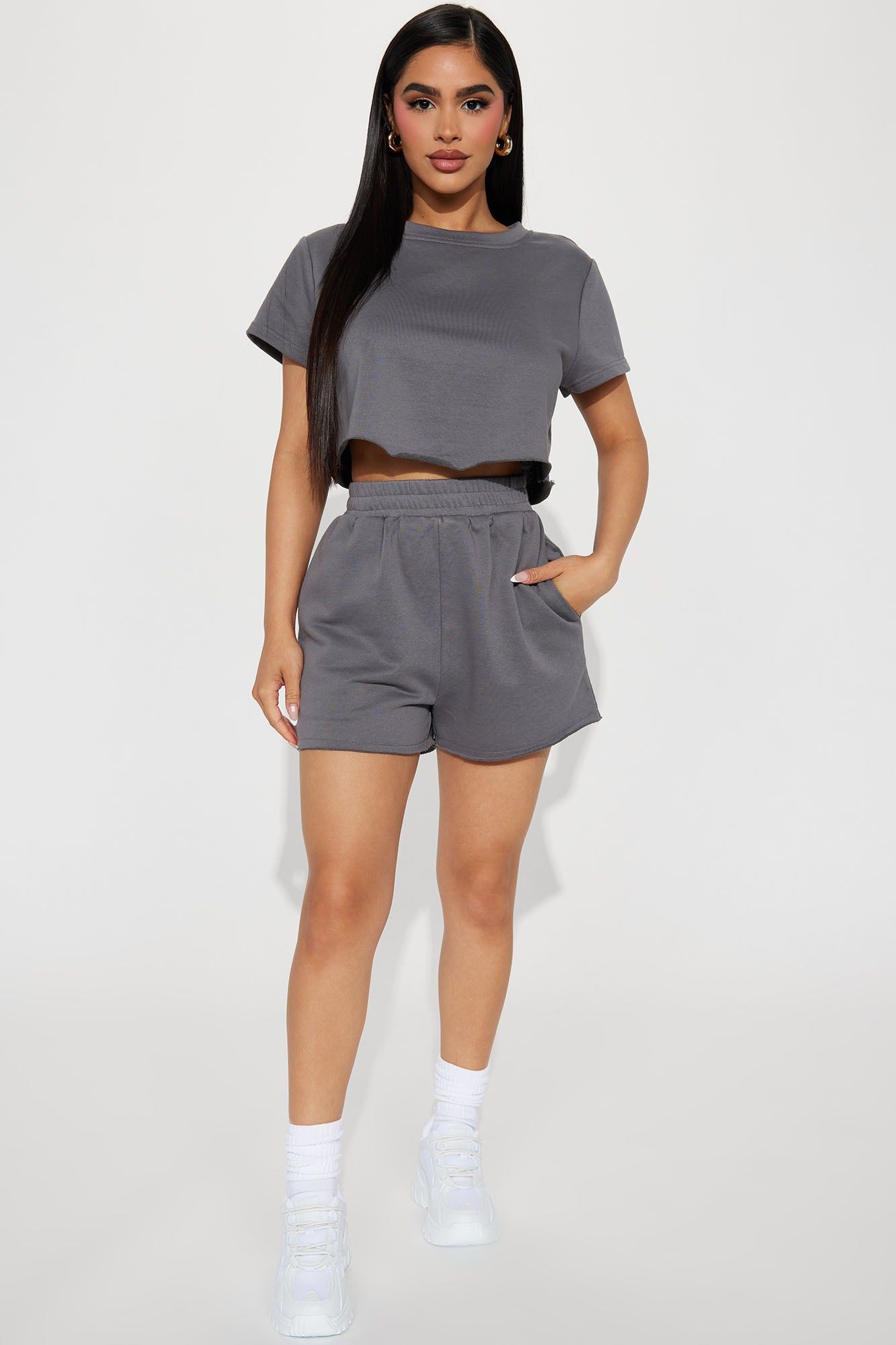 Keep It Relaxed Short Set - Charcoal sold by Fashion Nova