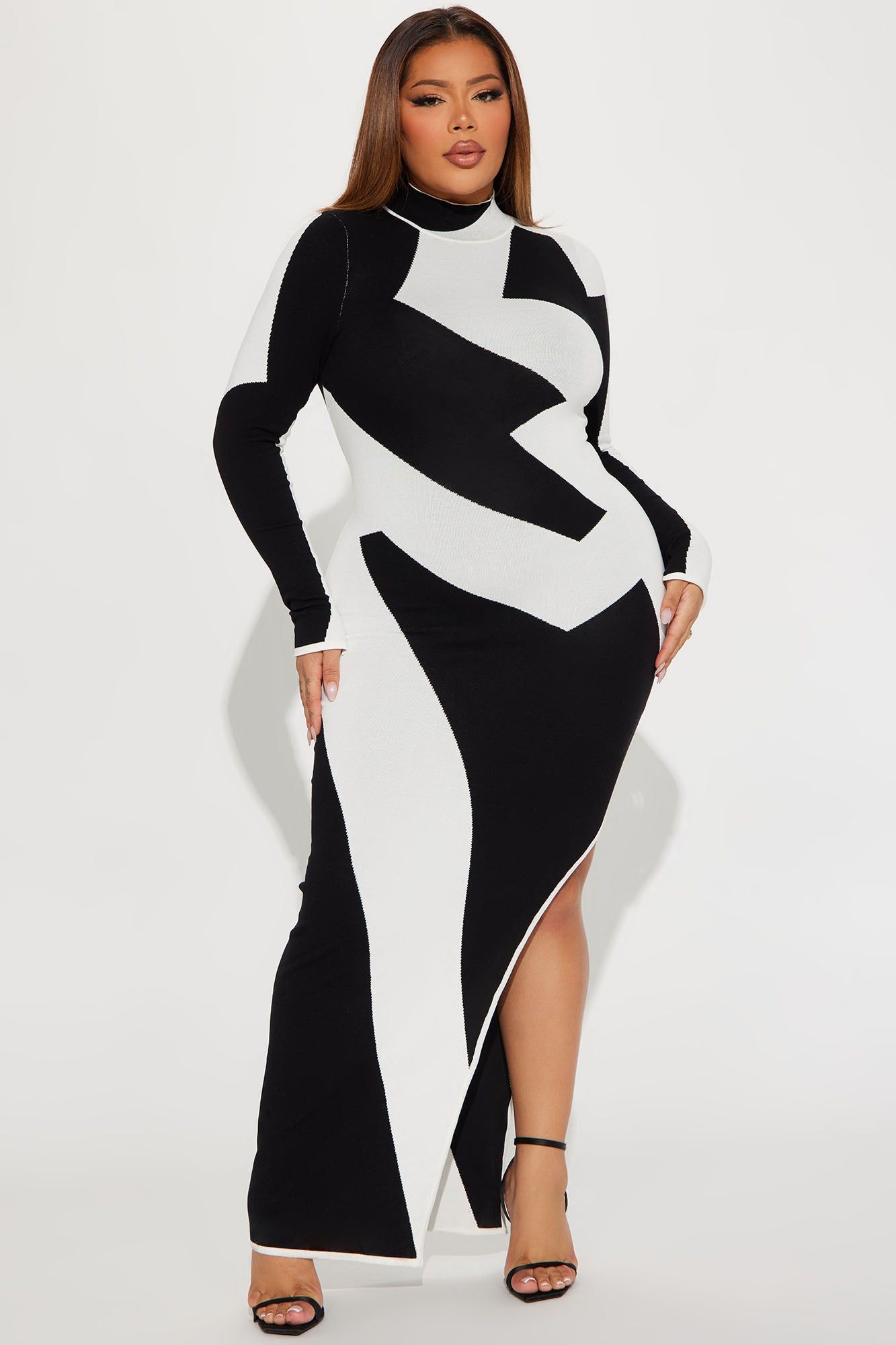 Abstract Long Sleeve Maxi Dress - Black/White sold by Fashion Nova product image thumbnail 4