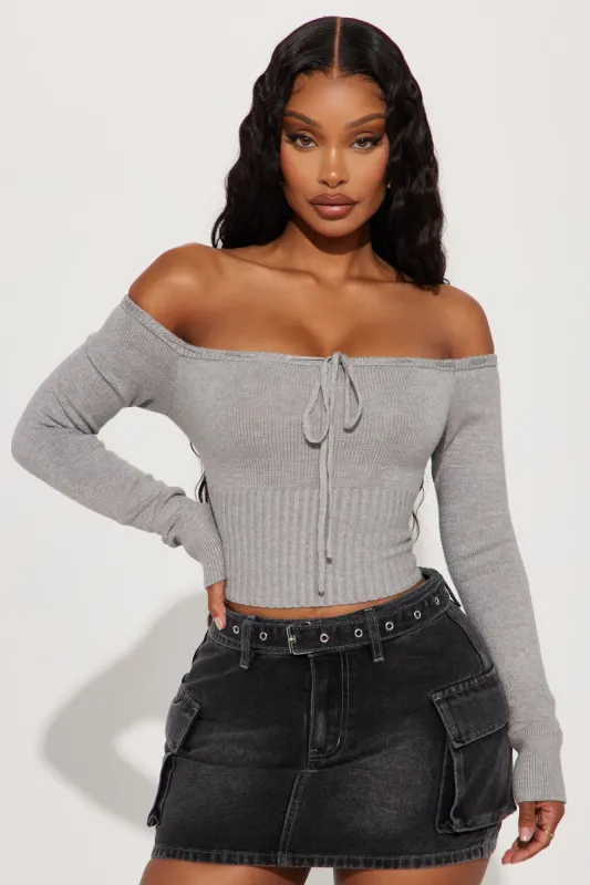 Athena Off Shoulder Sweater - Heather Grey sold by Fashion Nova