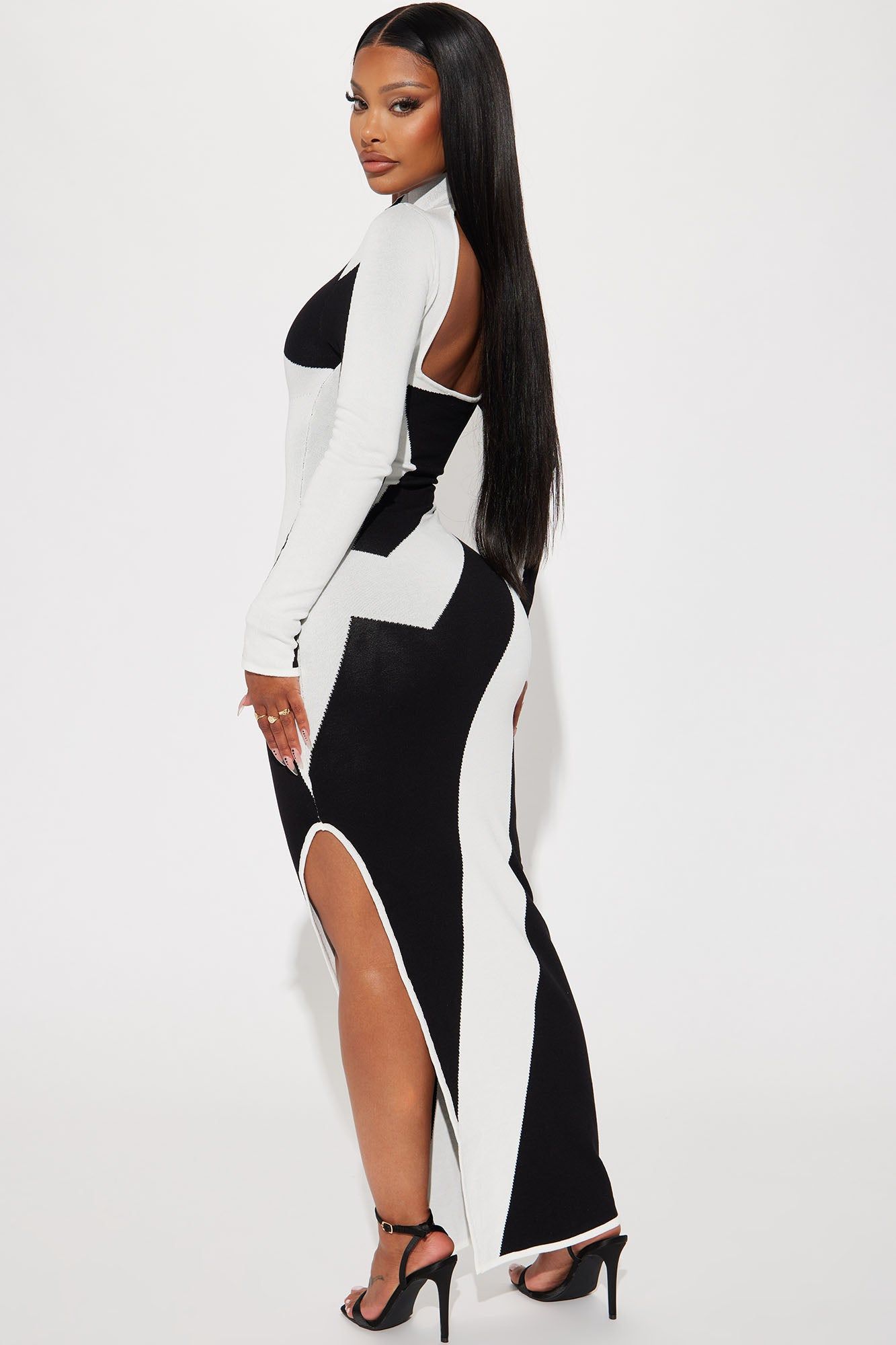 Abstract Long Sleeve Maxi Dress - Black/White sold by Fashion Nova product image thumbnail 3