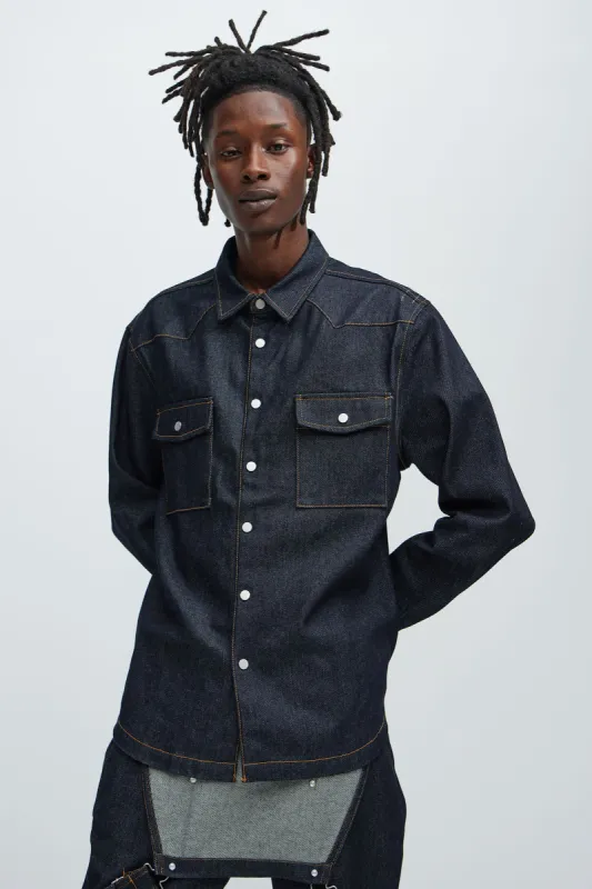 Collin Raw Denim Shirt - Indigo sold by Fashion Nova