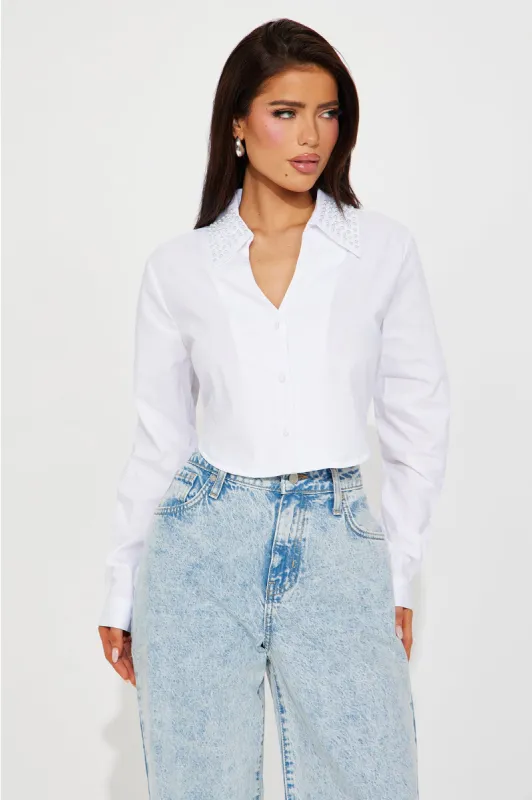 Grace Poplin Shirt - White sold by Fashion Nova