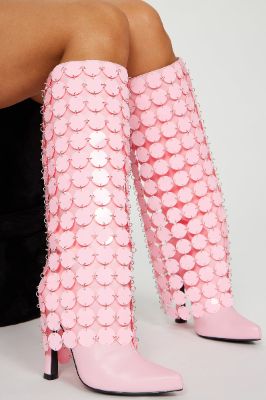 Like I Do Knee High Heeled Boots - Pink sold by Fashion Nova