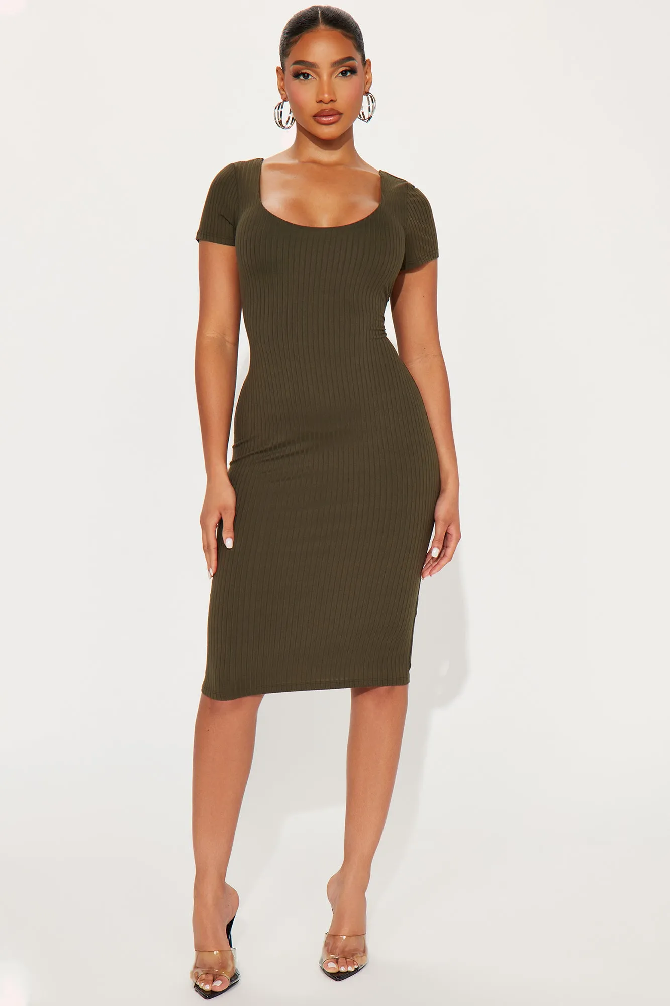 Dani Double Lined Midi Dress - Olive sold by Fashion Nova