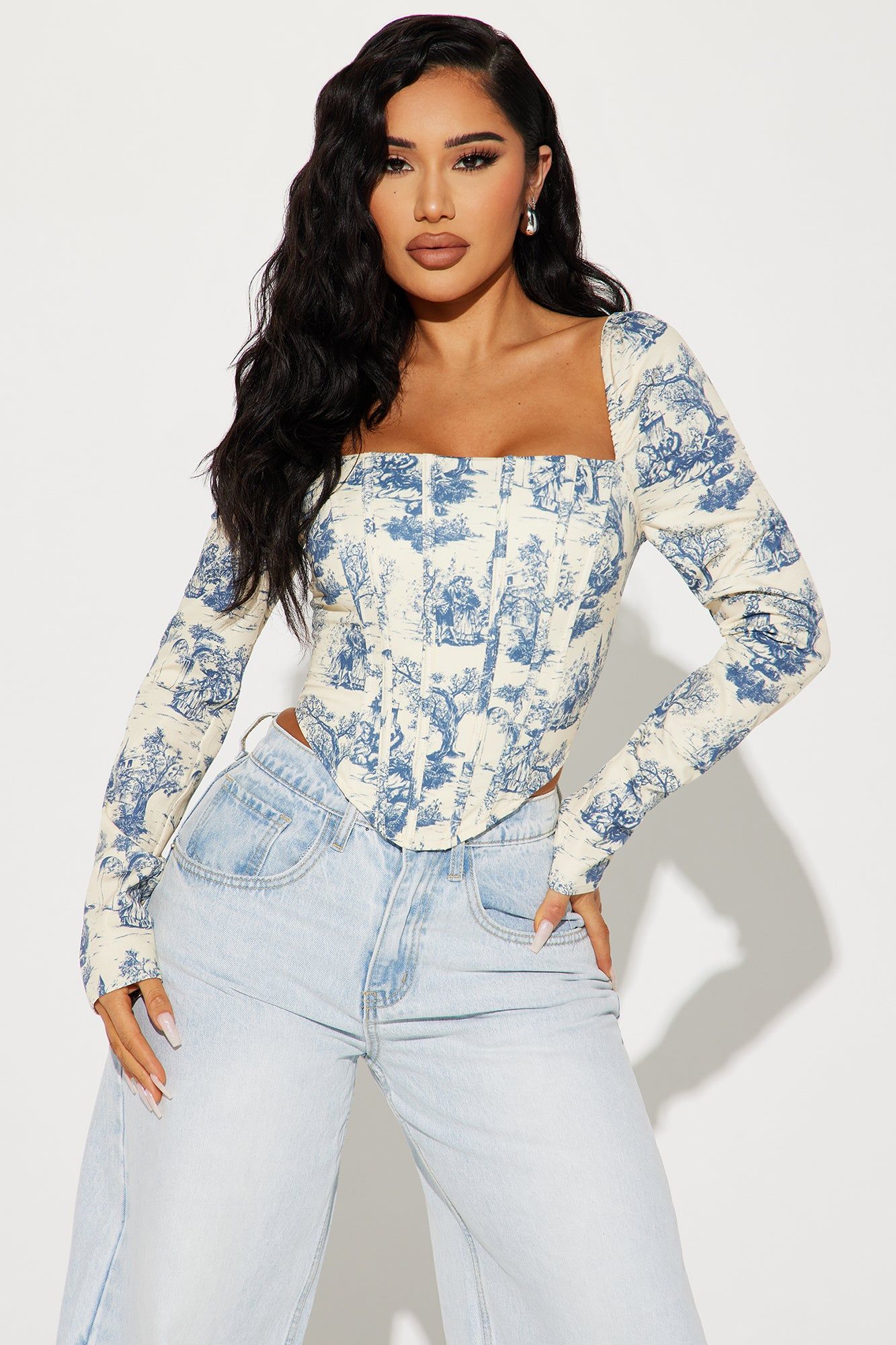 Simple Life Corset Top - Blue/combo sold by Fashion Nova