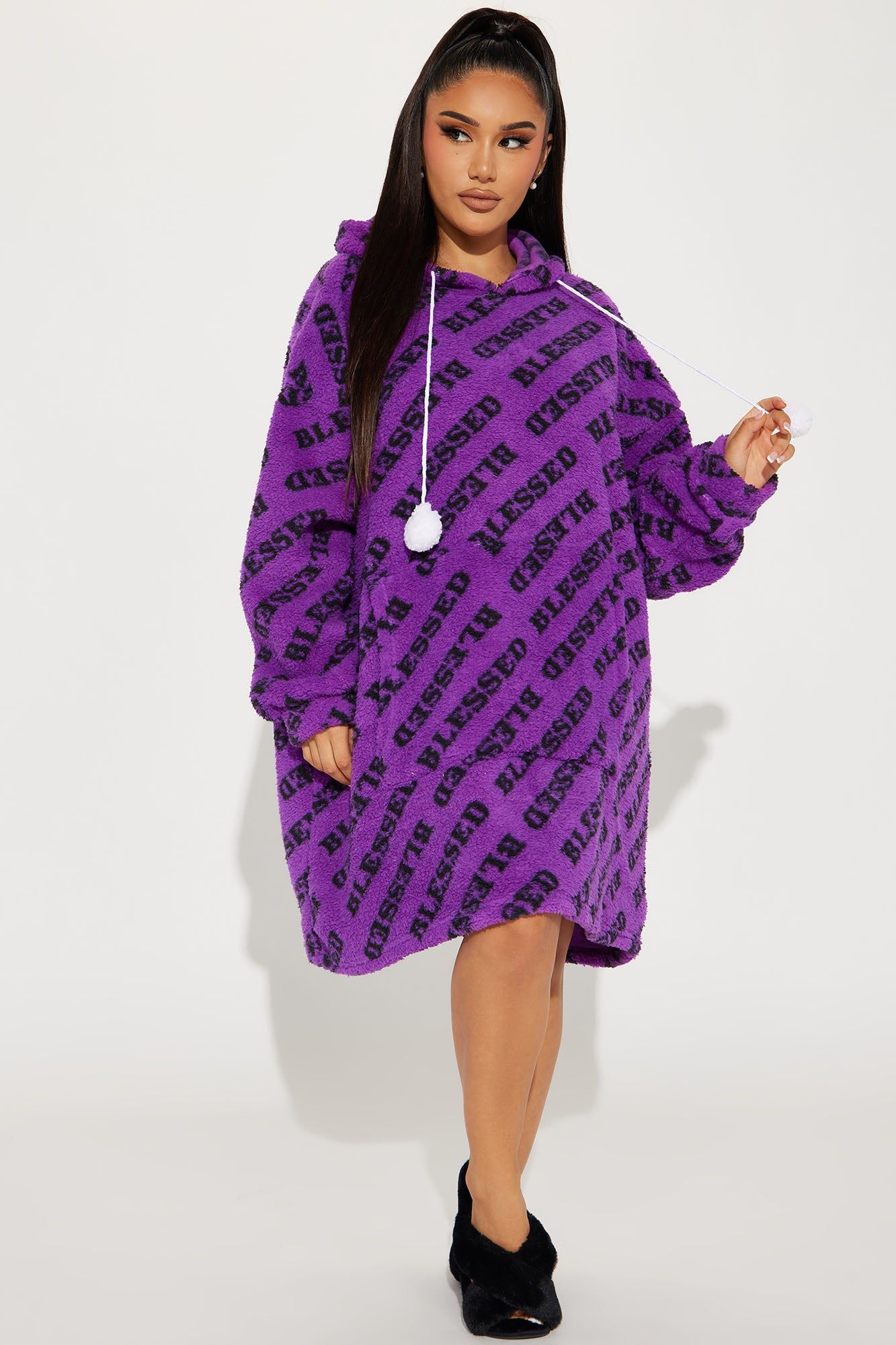 Blessed PJ Plush Big Cozy Hoodie - Purple/combo sold by Fashion Nova