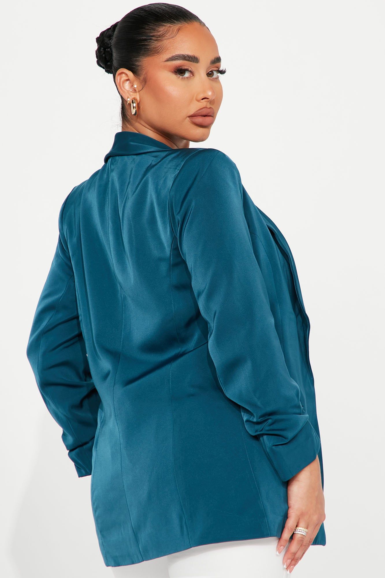 Business Talk Satin Blazer - Teal sold by Fashion Nova product image thumbnail 3