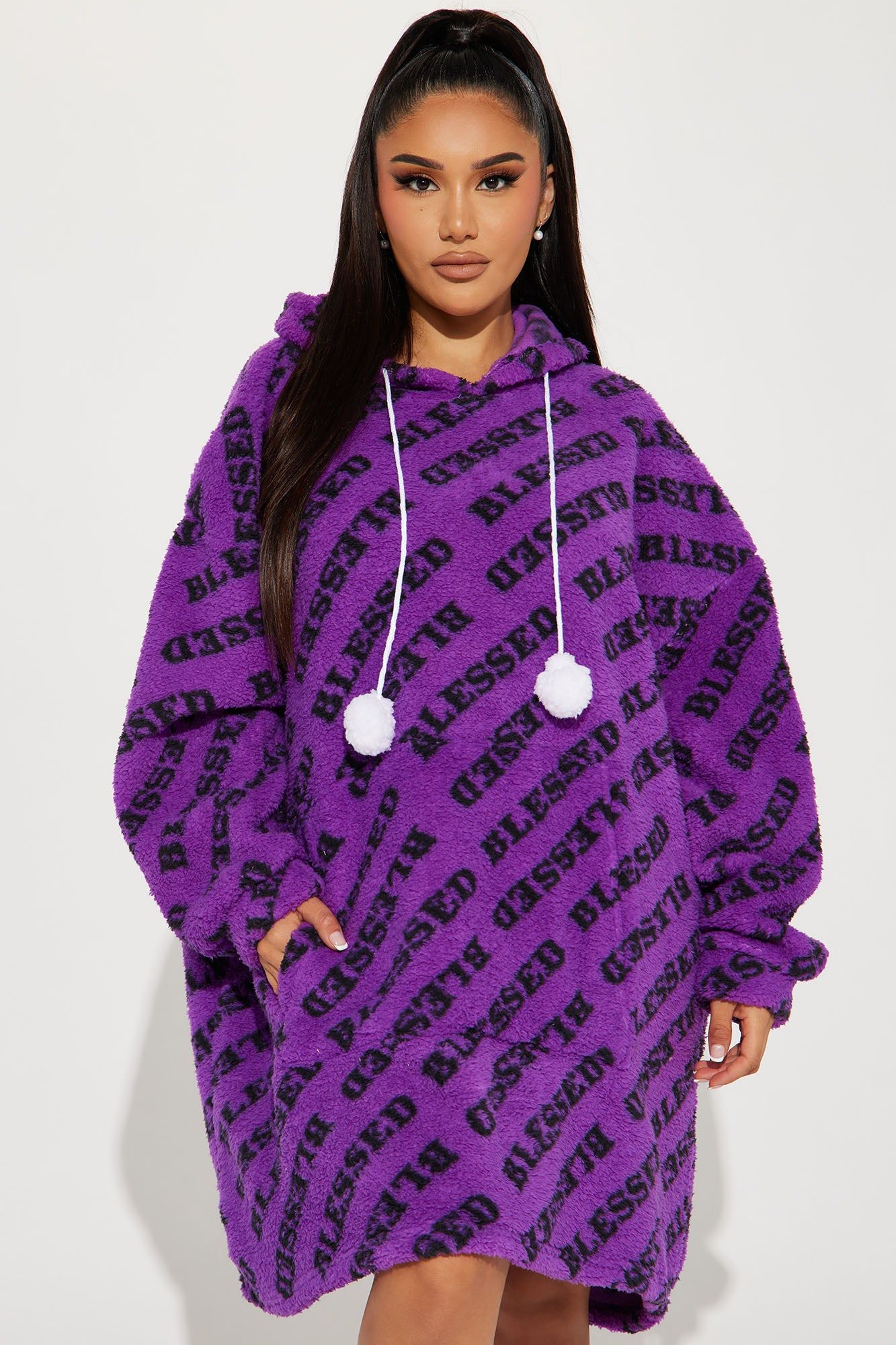 Blessed PJ Plush Big Cozy Hoodie - Purple/combo sold by Fashion Nova product image thumbnail 2
