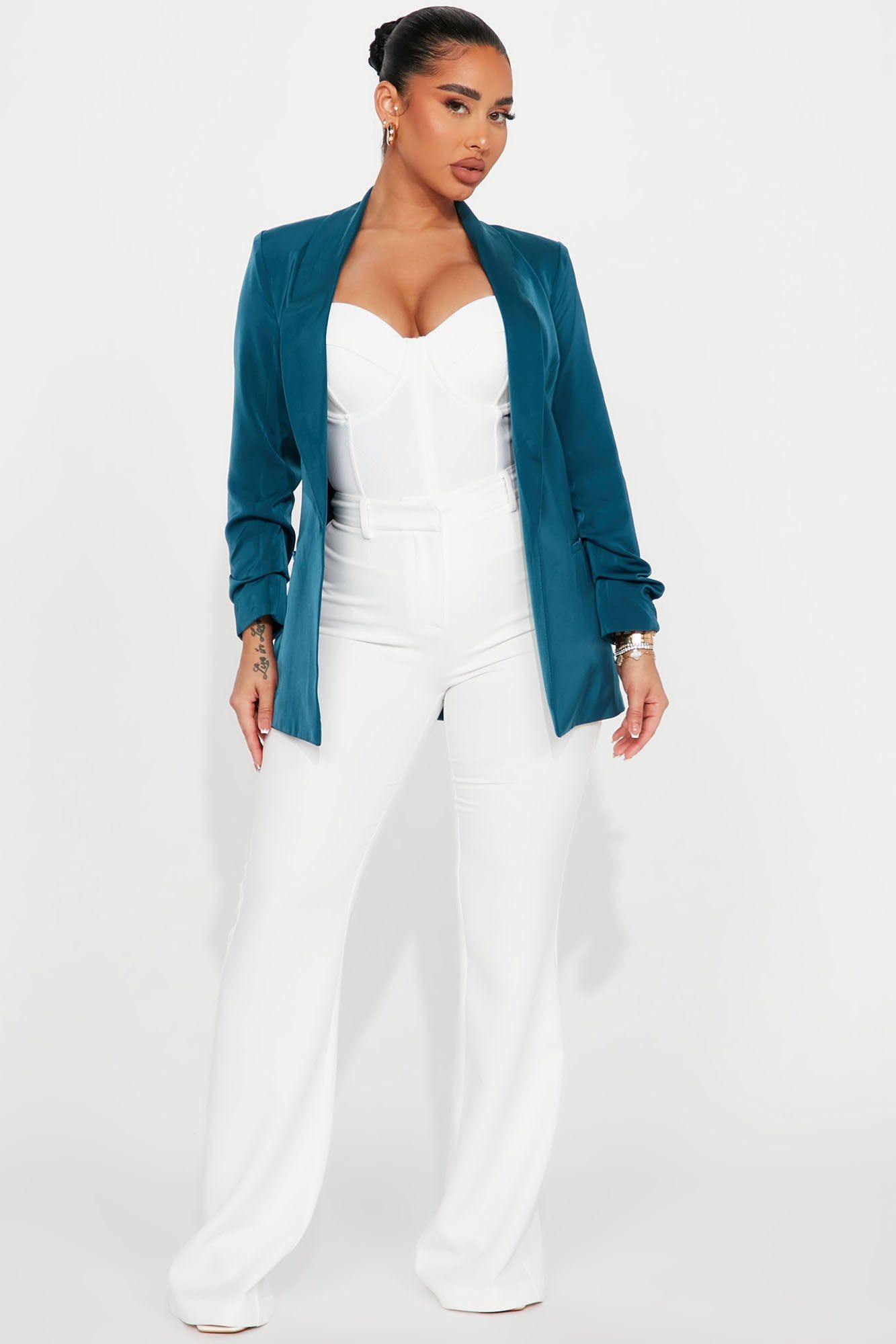 Business Talk Satin Blazer - Teal sold by Fashion Nova product image thumbnail 2